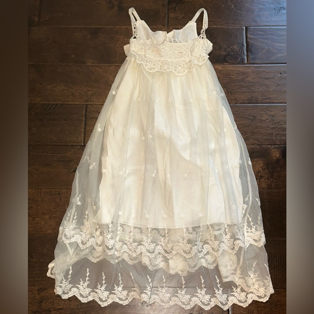 Ellura Sage Size 8 white eyelet flower girl dress, gown, Easter dress.